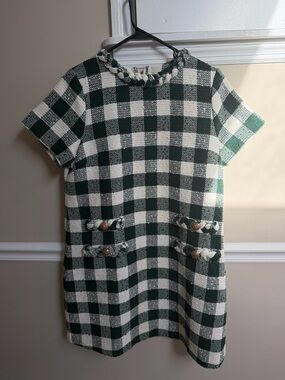 Tuckernuck Jackie Green and White Check Tweed Dress
